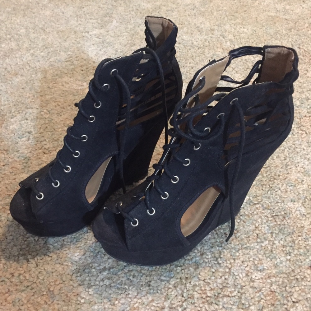 Black cut out Lace up heels